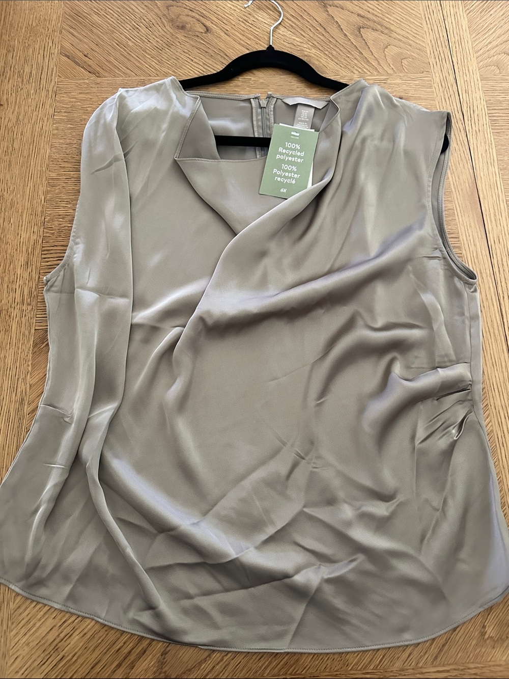 H&M Draped Sleeveless Satin Camisole - Sage